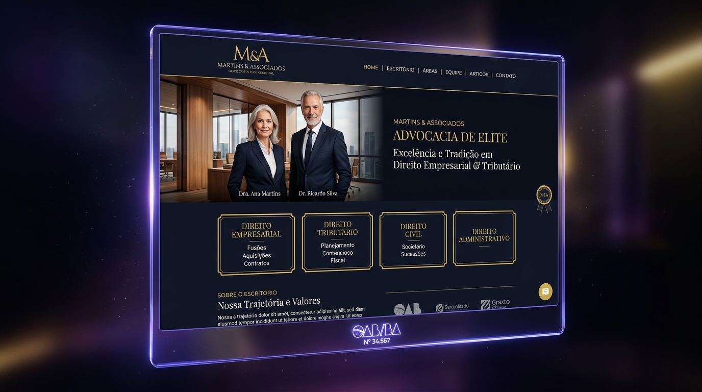 Mockup institucional de site para escritório de advocacia desenvolvido pela Arantes Tecnologia